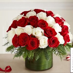 25 Pcs Red Roses And White Artificial Flowers, Fake Velvet Silk